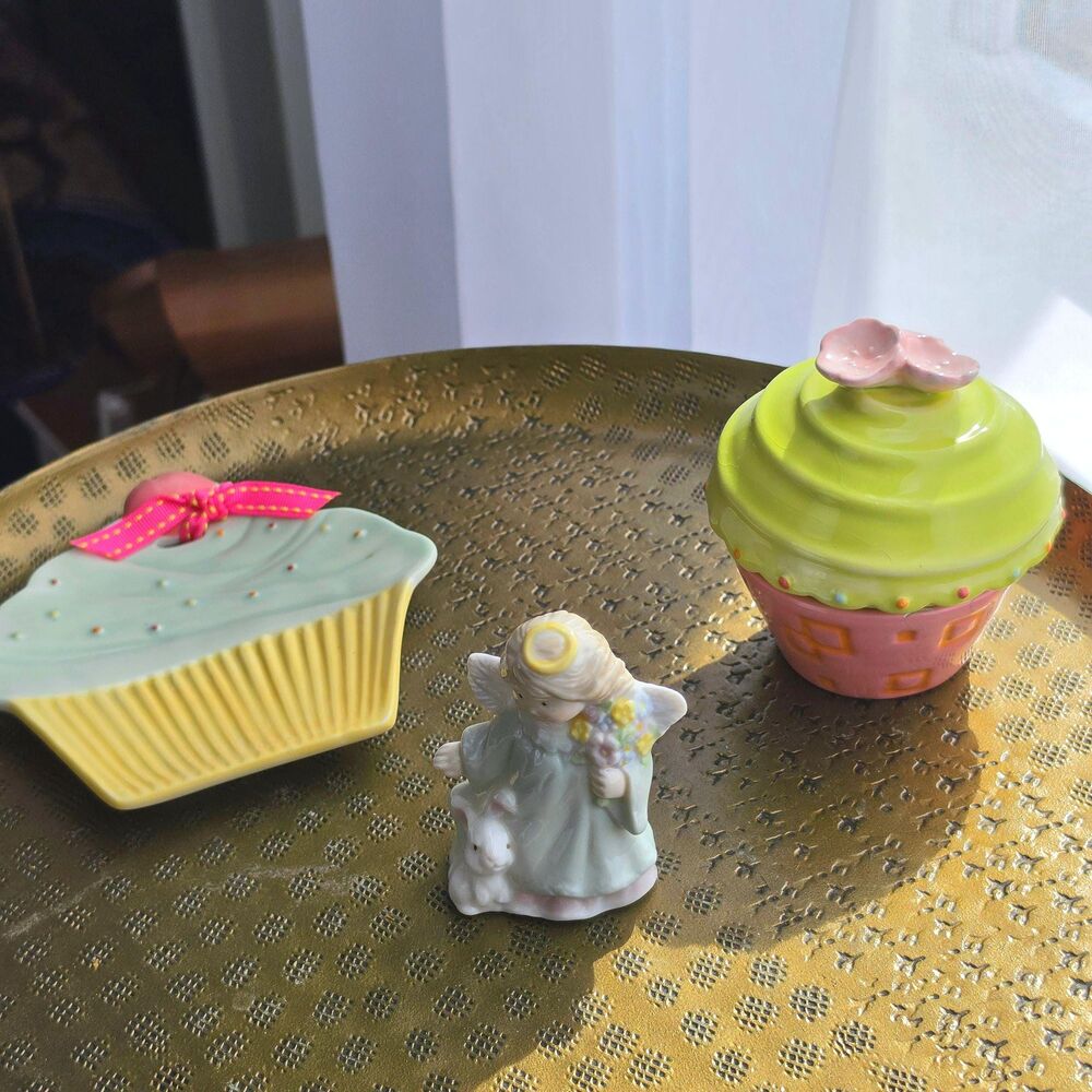 Grasslands Road Gift Set – Vintage Cupcake Jar, Dish, & Unbranded Pastel Angel